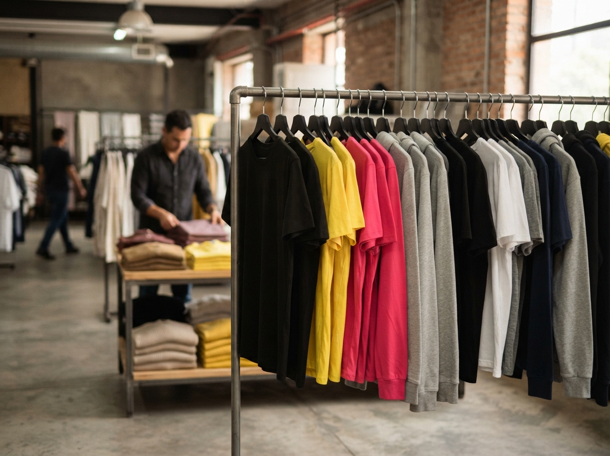 Ropa organizada para exhibición comercial